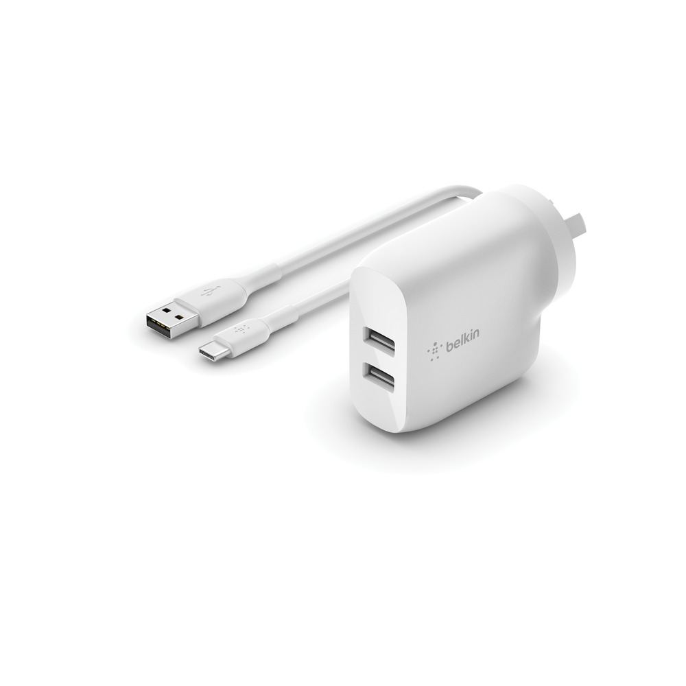 BELKIN 24W DUAL USB WALL CHARGER & USB-C CABLE