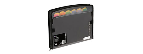 COLOURHIDE A4 BLACK EXPANDING FILE WITH ZIPPER & TABS