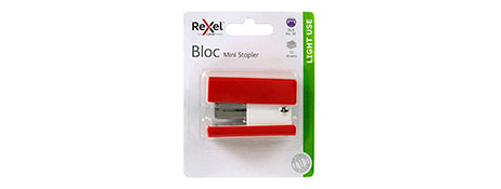 REXEL (IMPLIED BY STAPLE COMPATIBILITY, ASSUMING THIS IS THE MANUFACTURER) MINI BLOC STAPLER: POCKET-SIZED POWER FOR GERALDTON OFFICES