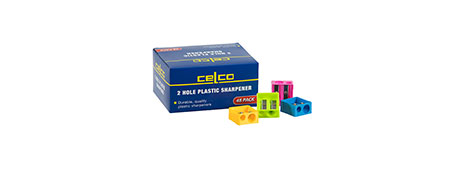 UNSPECIFIED MANUFACTURER DOUBLE HOLE WEDGE PENCIL SHARPENERS - 4 ASSORTED COLOURS