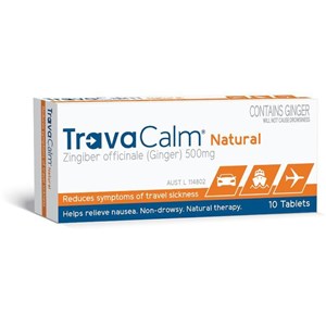 TRAVACALM NATURAL GINGER TABLETS FOR TRAVEL SICKNESS RELIEF