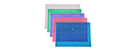 ASSORTED A4 DOCUMENT FOLDERS WITH PRESS STUD CLOSURE (PACK 10)