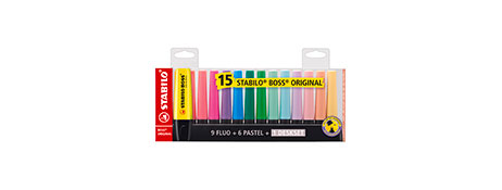 STABILO BOSS ORIGINAL HIGHLIGHTER DESK SET - 15 COLOURS