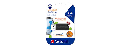 VERBATIM BLACK USB DRIVE WITH MICROBAN ANTIMICROBIAL PROTECTION